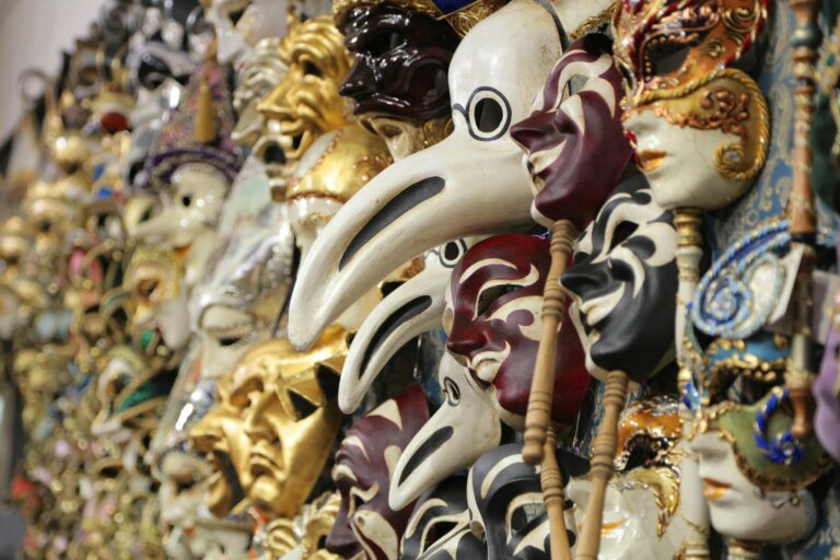 Venetian traditional masks for sale in stall